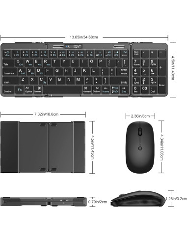 Combo Teclado y Ratón Plegables EDJO Inalámbrico USB-C Negro