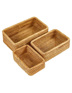 Juego de 3 Cestas Rectangulares de Rattan Whalehub - Almacenamiento Natural