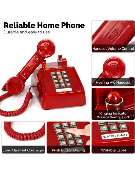 Teléfono de Mesa Analógico Sangyn Retro 2500 Rojo