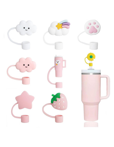Cubiertas de Pajitas YAYAYOUNG 8 Pcs Silicona 10mm Taza Stanley