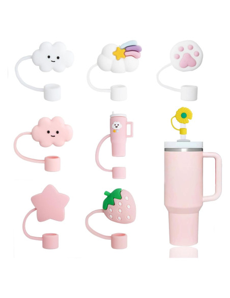 Cubiertas de Pajitas YAYAYOUNG 8 Pcs Silicona 10mm Taza Stanley