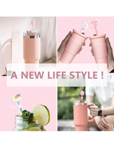 Cubiertas de Pajitas YAYAYOUNG 8 Pcs Silicona 10mm Taza Stanley