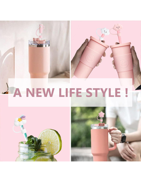 Cubiertas de Pajitas YAYAYOUNG 8 Pcs Silicona 10mm Taza Stanley