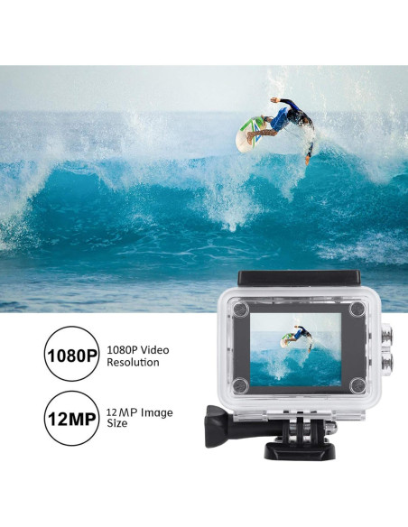 Cámara de acción ASHATA 1080P HD 30m sumergible negra