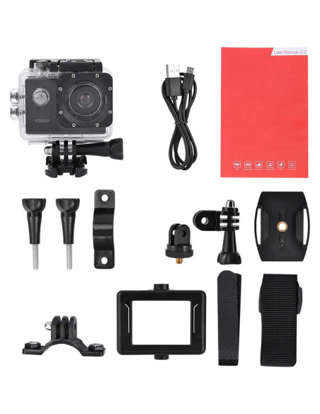 Cámara de acción ASHATA 1080P HD 30m sumergible negra