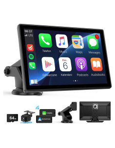 Pantalla CarPlay Inalámbrica 9" - Estéreo Portátil con Doble Cámara 4K