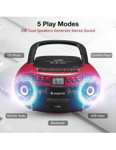 Reproductor Boombox G Keni CD y Casete Portátil Rojo 2