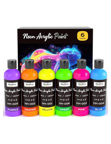 Juego de Pintura Acrílica Fluorescente Nicpro 6 Colores 120 ml