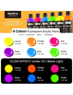 Juego de Pintura Acrílica Fluorescente Nicpro 6 Colores 120 ml 2