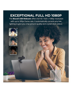 Cámara Web USB Blucoil Full HD 1080p con Micrófono y Trípode 2