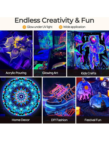 Juego de Pintura Acrílica Fluorescente Nicpro 6 Colores 120 ml