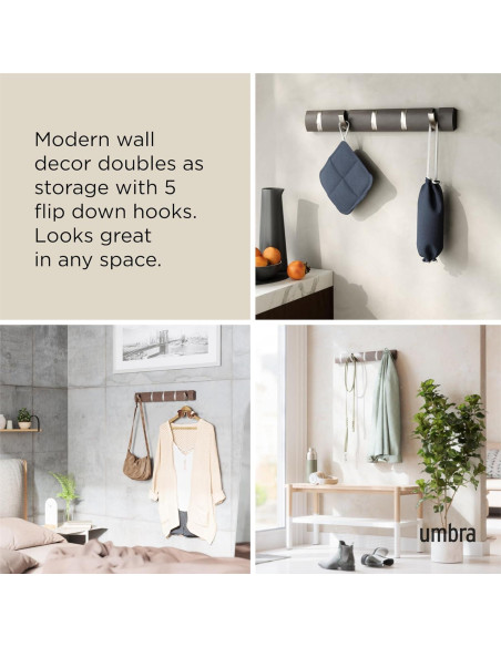Perchero Montado en la Pared Umbra Flip con 5 Ganchos Retráctiles