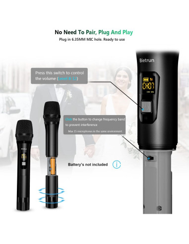Micrófono Inalámbrico Bietrun wxm02 Doble Canal 50m