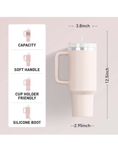 Taza KISSKIND 1.13L Aislada Rosa con Popote y Tapa