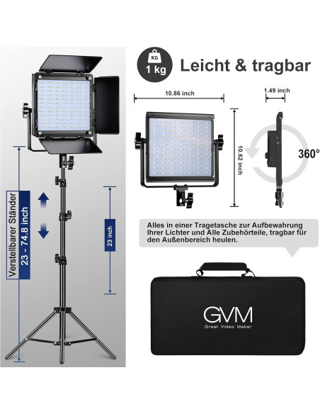 GVM Luz de Video LED RGB 800D - Kit de Iluminación 2 Paquetes