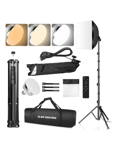 Kit de Iluminación Softbox SLOW DOLPHIN 16"x16" LED 85W