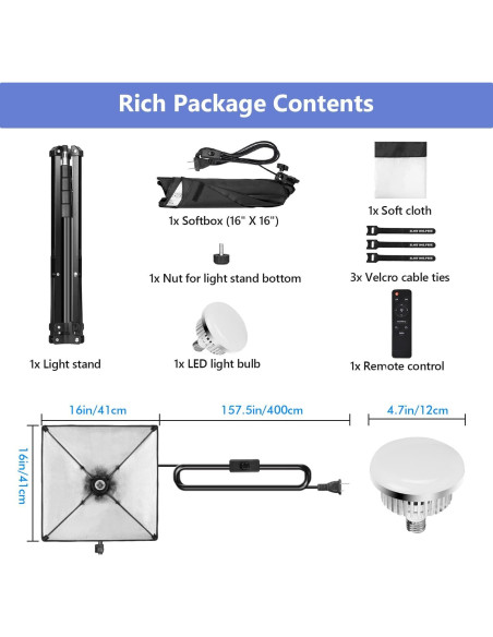 Kit de Iluminación Softbox SLOW DOLPHIN 16"x16" LED 85W