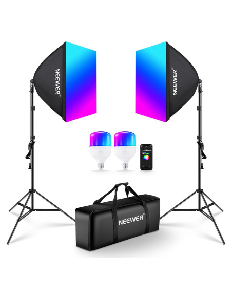 Kit de Iluminación Softbox NEEWER 2 Paquete 26W RGB Control App Kit de Iluminación Softbox NEEWER 2 Paquete 26W RGB Control App