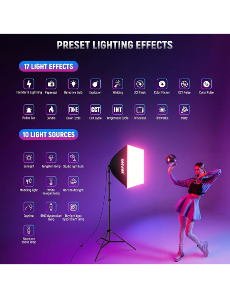 Kit de Iluminación Softbox NEEWER 2 Paquete 26W RGB Control App Kit de Iluminación Softbox NEEWER 2 Paquete 26W RGB Control App