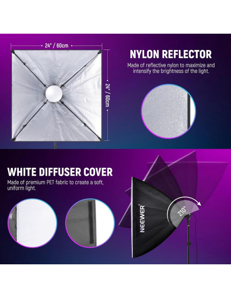 Kit de Iluminación Softbox NEEWER 2 Paquete 26W RGB Control App Kit de Iluminación Softbox NEEWER 2 Paquete 26W RGB Control App