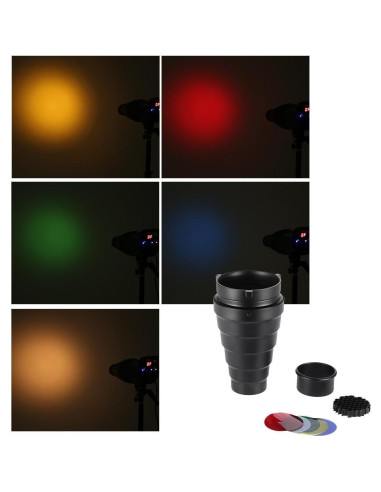 Snoot Óptico Cónico Andoer para Iluminación Fotográfica con Filtros