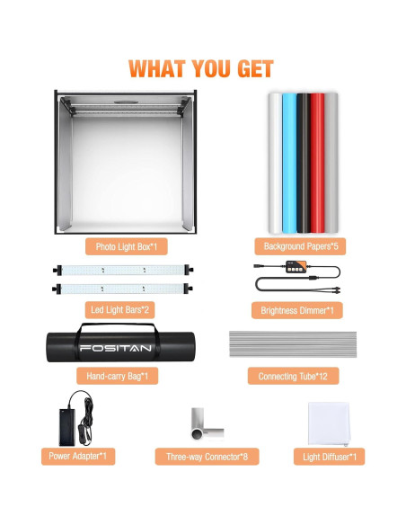Kit de Caja de Luz Fotográfica FOSITAN 80x80 cm Dimmable Bi-Color