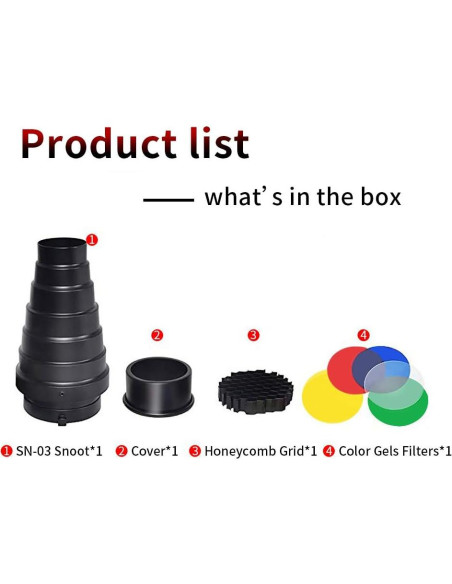 Kit Snoot Cónico Aluminio Soonpho para Flash Speedlite Bowens