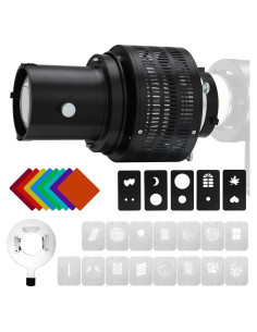 Kit Snoot Óptico Cónico NULBOFU para Montura Bowens con 20 Gobos y 8 Filtros
