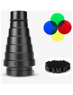 Kit Snoot Conical TUYUNG para Flash GODOX Bowens con 5 Filtros 2