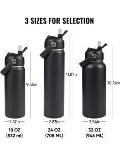 Botella de Agua Aislada Fijinhom 24 oz Doble Pared Negro 2