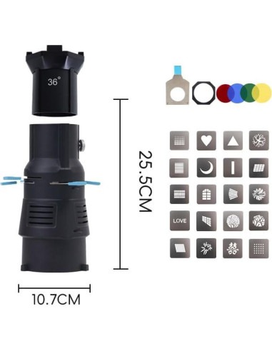 Kit Snoot Óptico BAFONGCINE con Lente 36 y 20 Gobos