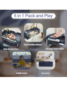 Cuna Lateral 5-en-1 SIMPLGIRL Negra, Cuna Plegable para Bebés 2