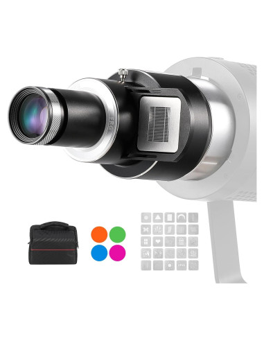 Snoot Óptico Bowens Flyrivergo con 25 Gobos y 4 Gelatinas