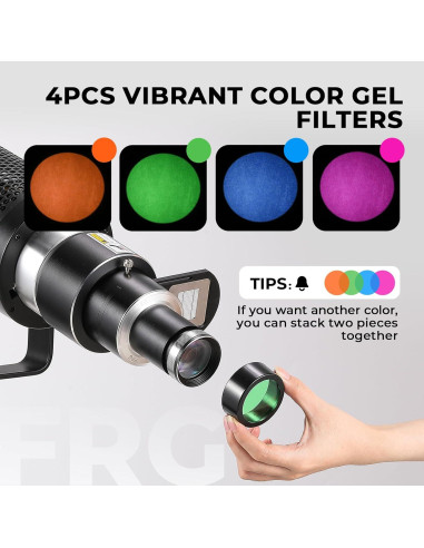 Snoot Óptico Bowens Flyrivergo con 25 Gobos y 4 Gelatinas