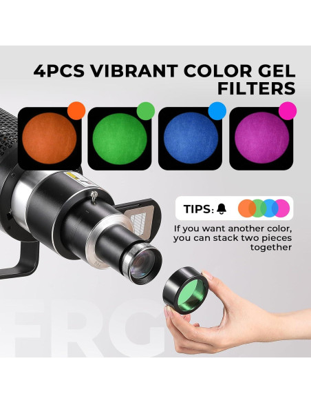 Snoot Óptico Bowens Flyrivergo con 25 Gobos y 4 Gelatinas