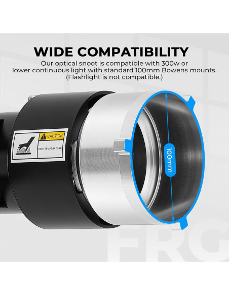 Snoot Óptico Bowens Flyrivergo con 25 Gobos y 4 Gelatinas