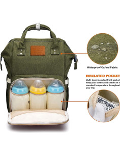 Mochila de Pañales Limhoo Verde Militar Impermeable 42x28x18 cm 2