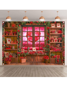 Fondo de Fotografía ZTHMOE 2.13x1.52m Rosa Roja Decoración 2