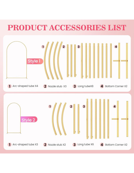 Soporte de Arco de Metal Dorado fcesuk Set de 2 2.01m 1.83m