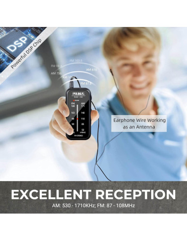 Radio de bolsillo AM FM PRUNUS J-985 portátil estéreos