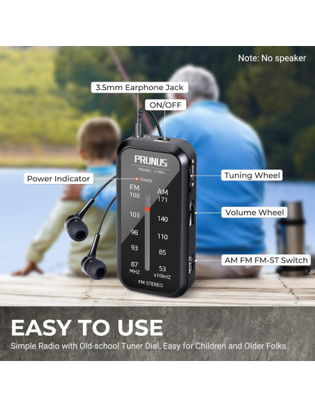 Radio de bolsillo AM FM PRUNUS J-985 portátil estéreos