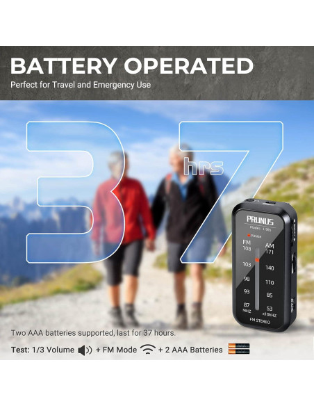 Radio de bolsillo AM FM PRUNUS J-985 portátil estéreos