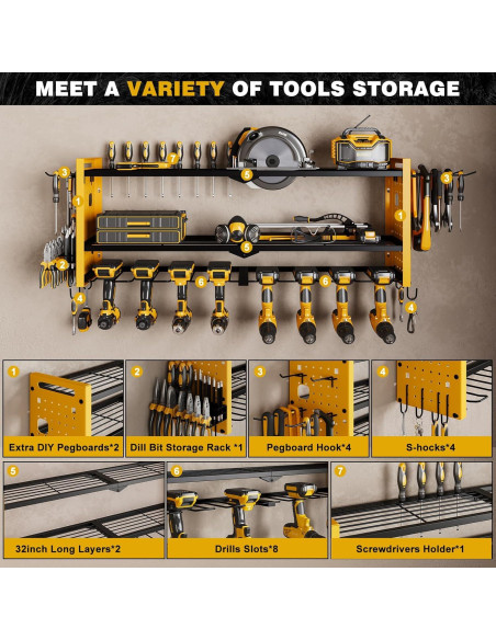 Organizador de Herramientas Montaje en Pared NattyDot Amarillo Organizador de Herramientas Montaje en Pared NattyDot Amarillo