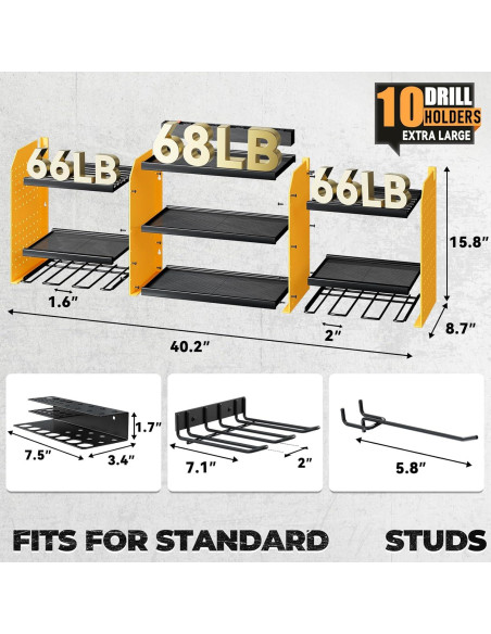 Organizador de Herramientas WIWIDRM Montaje en Pared 10 Soportes Organizador de Herramientas WIWIDRM Montaje en Pared 10 Soportes