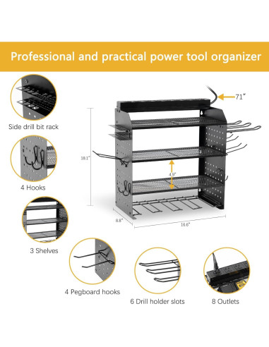 Organizador de Herramientas Eléctricas HomeJayde 4 Estantes 8 Salidas