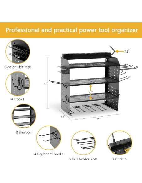 Organizador de Herramientas Eléctricas HomeJayde 4 Estantes 8 Salidas Organizador de Herramientas Eléctricas HomeJayde 4 Estantes 8 Salidas