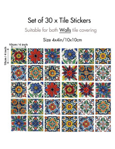 30 Calcomanías de Azulejos de Vinilo Meihea 10x10 cm Floral 2