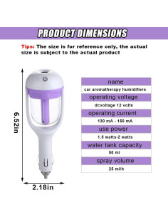 Humidificador de coche DUSCOKE mini portátil 16.54 cm púrpura 2