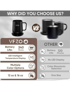 Taza Inteligente VFZO Auto Calentable 12oz Negra con LED 2