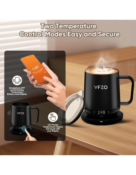 Taza Inteligente VFZO Auto Calentable 12oz Negra con LED